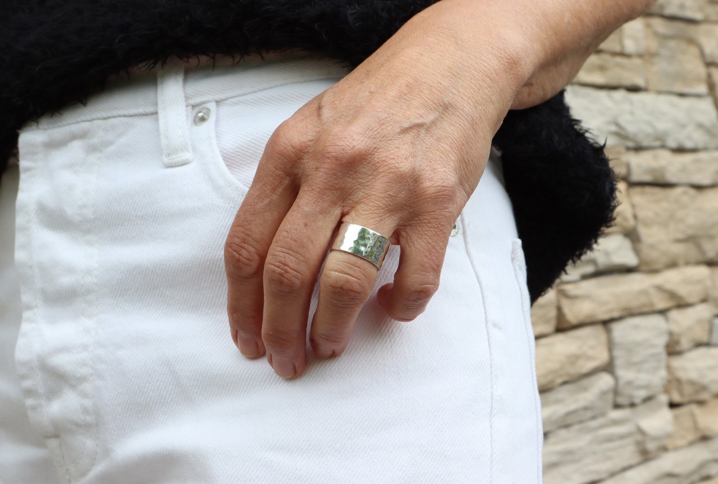 SILBERMOOS Partnerring Bandring "Hammerschlag", 925 Sterling Silber – Bild 3 von 5