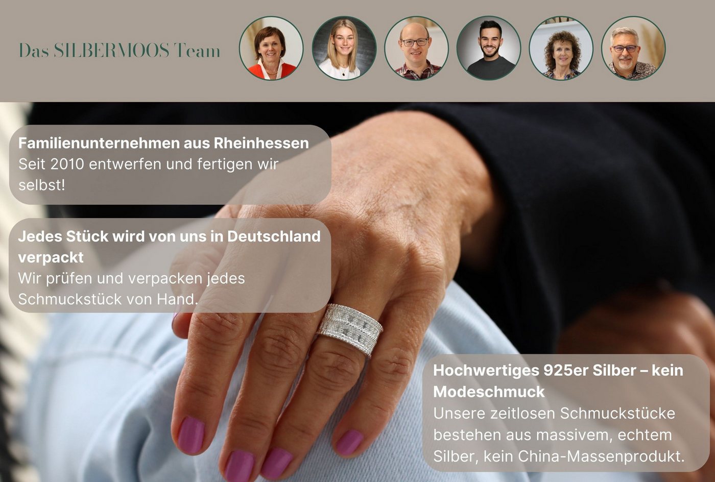 SILBERMOOS Partnerring Bandring "Hammerschlag", 925 Sterling Silber – Bild 5 von 5