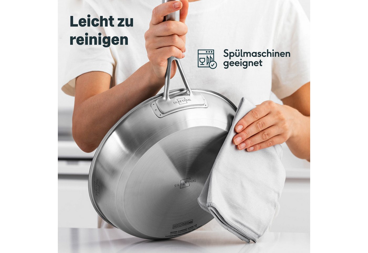 SILBERTHAL Bratpfanne 2er Set, Edelstahlpfanne Unbeschichtet Induktion, Edelstahl (2-tlg), für Röstaromen, spülmaschinenfest, backofenfest bis 400°C – Bild 5 von 5