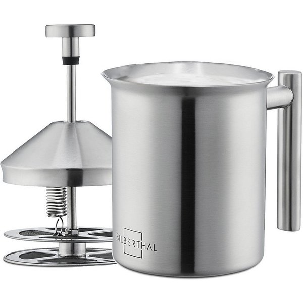 SILBERTHAL Milchaufschäumer manuell Edelstahl, 400ml, für heiß und kalten Milchschaum