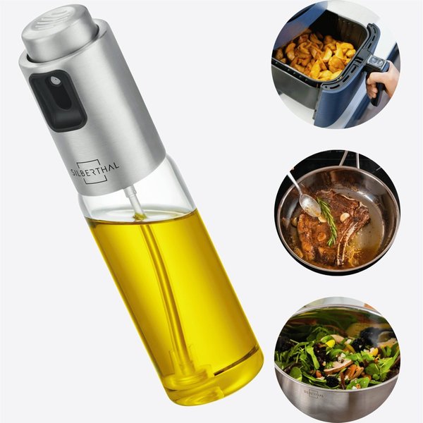 SILBERTHAL Ölspender 2 in 1 Essig- & Ölsprüher, 120ml, Ölflasche aus Glas mit Sprühfunktion, (1-tlg), Salatsaucen Behälter mit integrierter Skala, perfekt zum M