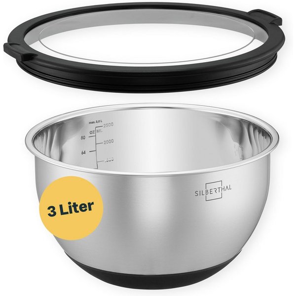 SILBERTHAL Rührschüssel Salatschüssel 20cm, Edelstahl, (1-tlg), Rutschfest dank Silikonboden, mit integrierter Skala