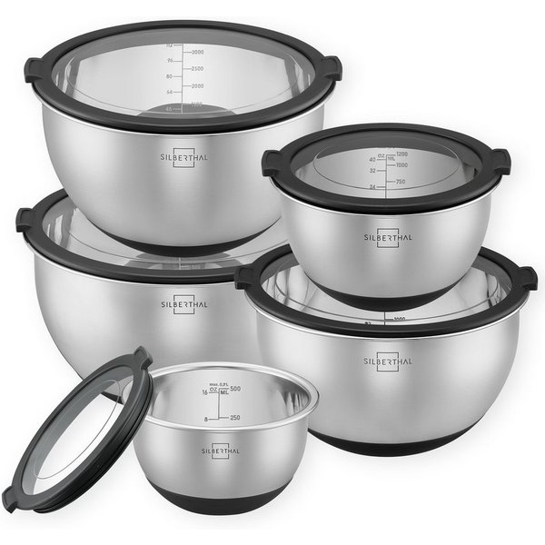 SILBERTHAL Rührschüssel Salatschüssel 5er Set, Edelstahl, (5-tlg), Rutschfest dank Silikonboden, mit integrierter Skala