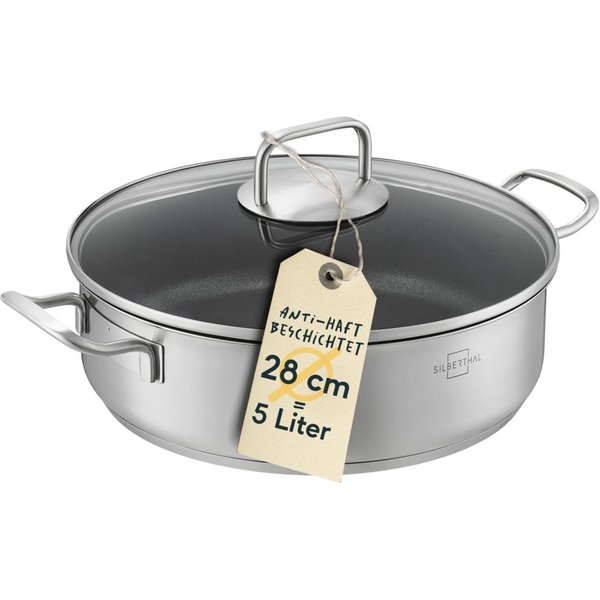 SILBERTHAL Servierpfanne Schmorpfanne Beschichtet mit Deckel 28cm, Edelstahl (2-tlg)
