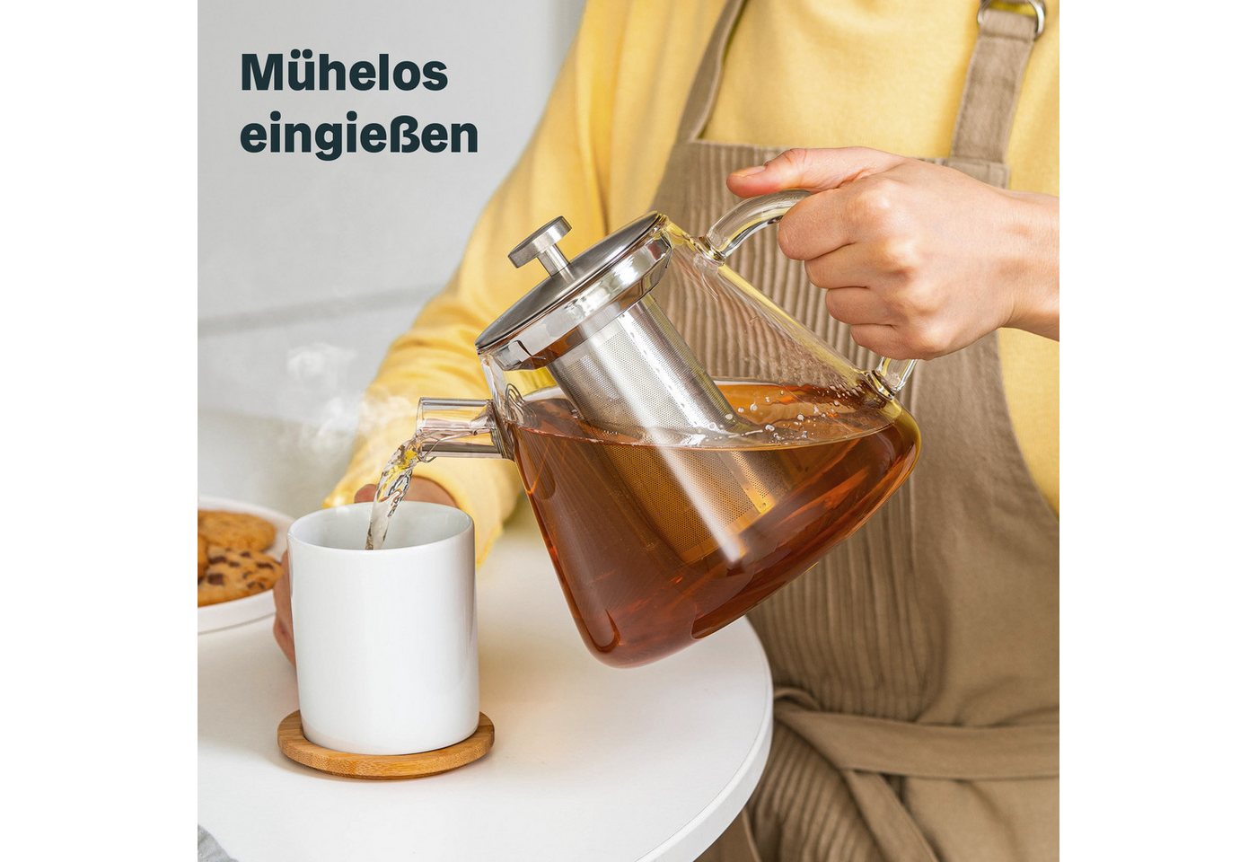 SILBERTHAL Teekanne Glas mit Siebeinsatz, 1.5 l, Hitzebeständiges Glas geeignet für E-Herd, Teewärmer & Gasherd – Bild 2 von 5