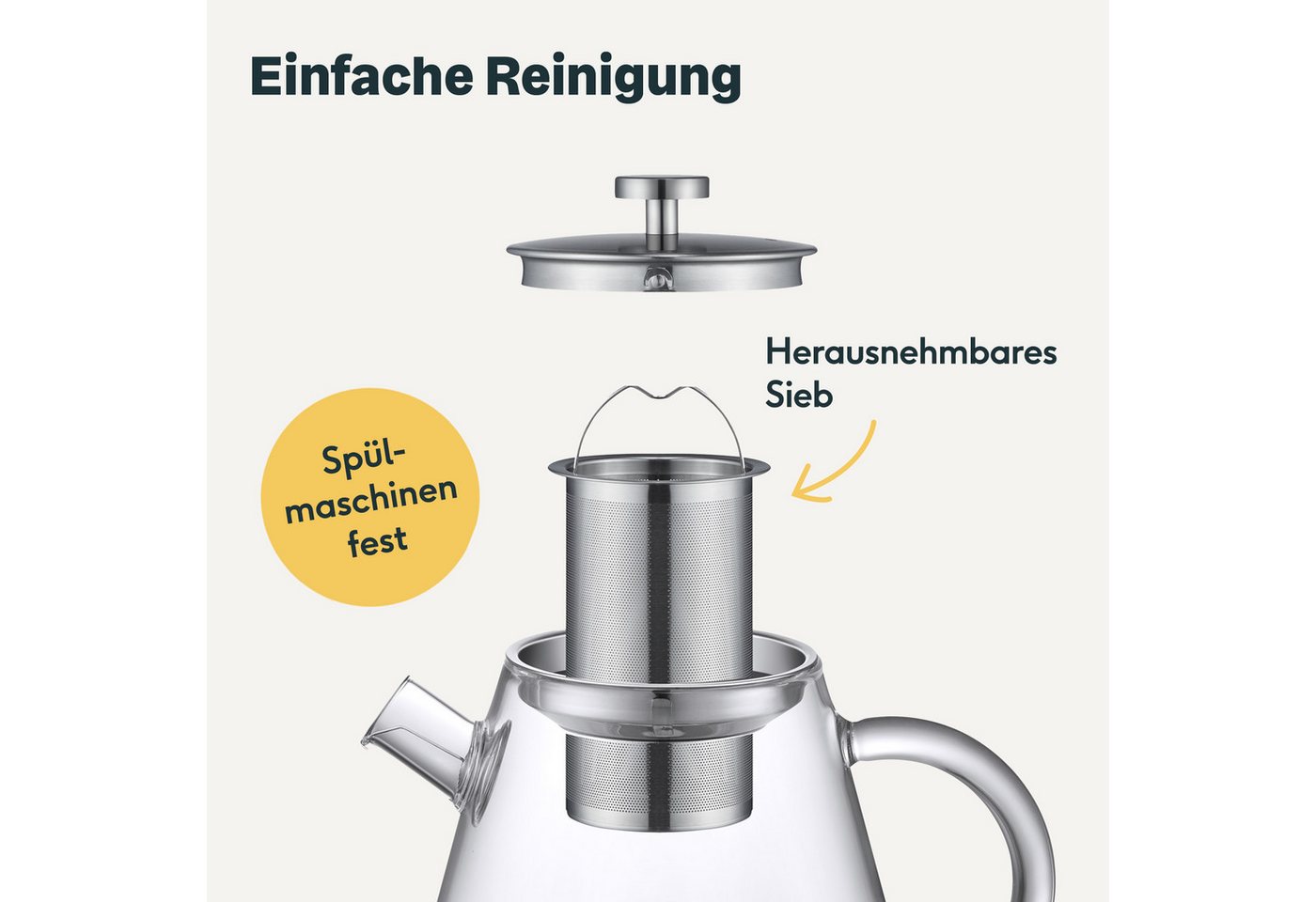SILBERTHAL Teekanne Glas mit Siebeinsatz, 1.5 l, Hitzebeständiges Glas geeignet für E-Herd, Teewärmer & Gasherd – Bild 5 von 5