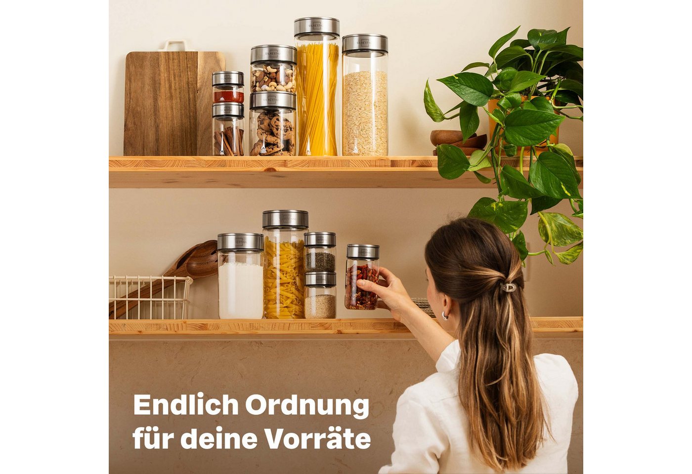SILBERTHAL Vorratsglas 12 Set, Vorratsdosen mit Klickdeckel, Glas, Edelstahl, (12er Set Mix, 12-tlg), Luftdicht & Mottensicher – Bild 2 von 5