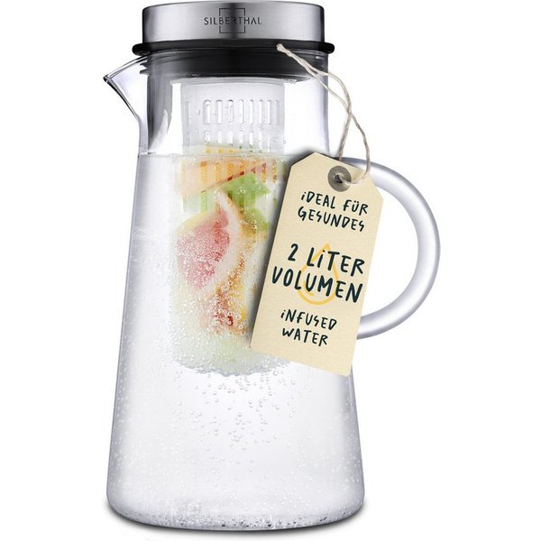 SILBERTHAL Wasserkaraffe aus Glas mit Deckel, (1-tlg), für Kalt- & Heißgetränke