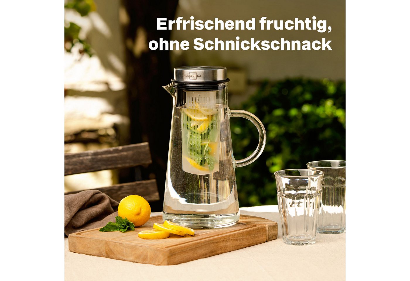 SILBERTHAL Wasserkaraffe aus Glas mit Deckel, (1-tlg), für Kalt- & Heißgetränke – Bild 2 von 5