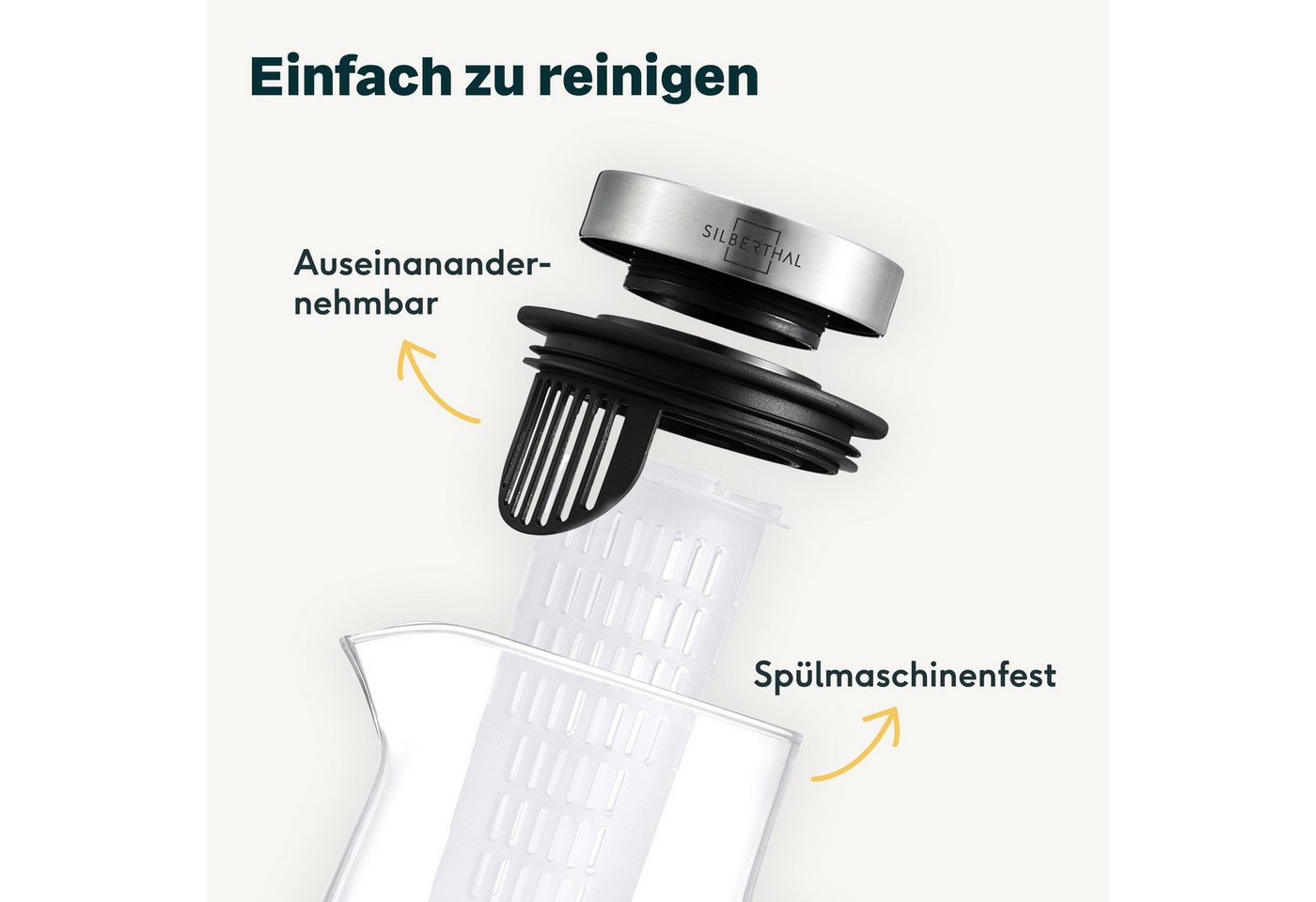 SILBERTHAL Wasserkaraffe aus Glas mit Deckel, (1-tlg), für Kalt- & Heißgetränke – Bild 5 von 5