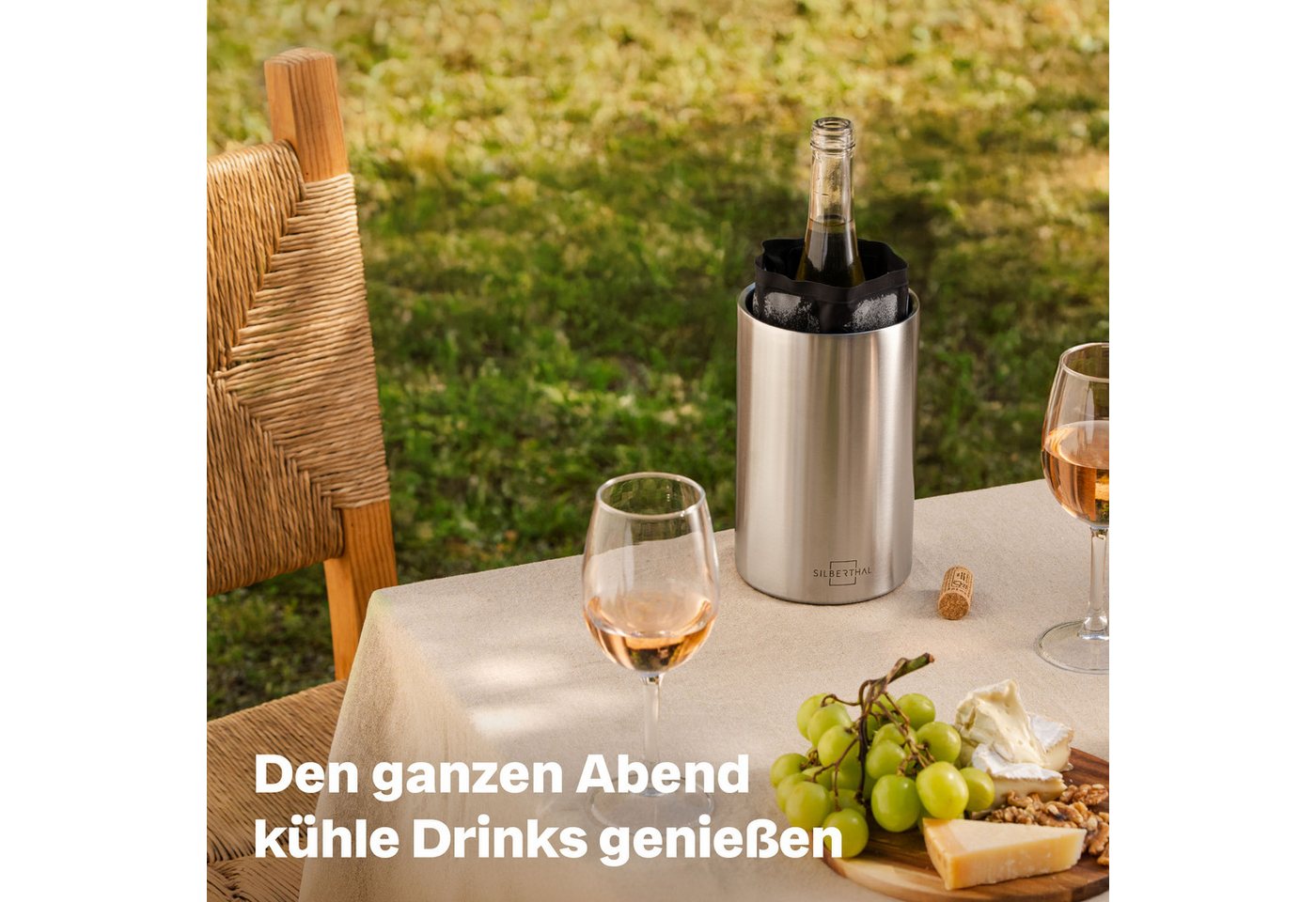 SILBERTHAL Weinkühler aus Edelstahl, inkl. 2 Kühlmanschetten, idealer Wein-& Sektkühler – Bild 2 von 5