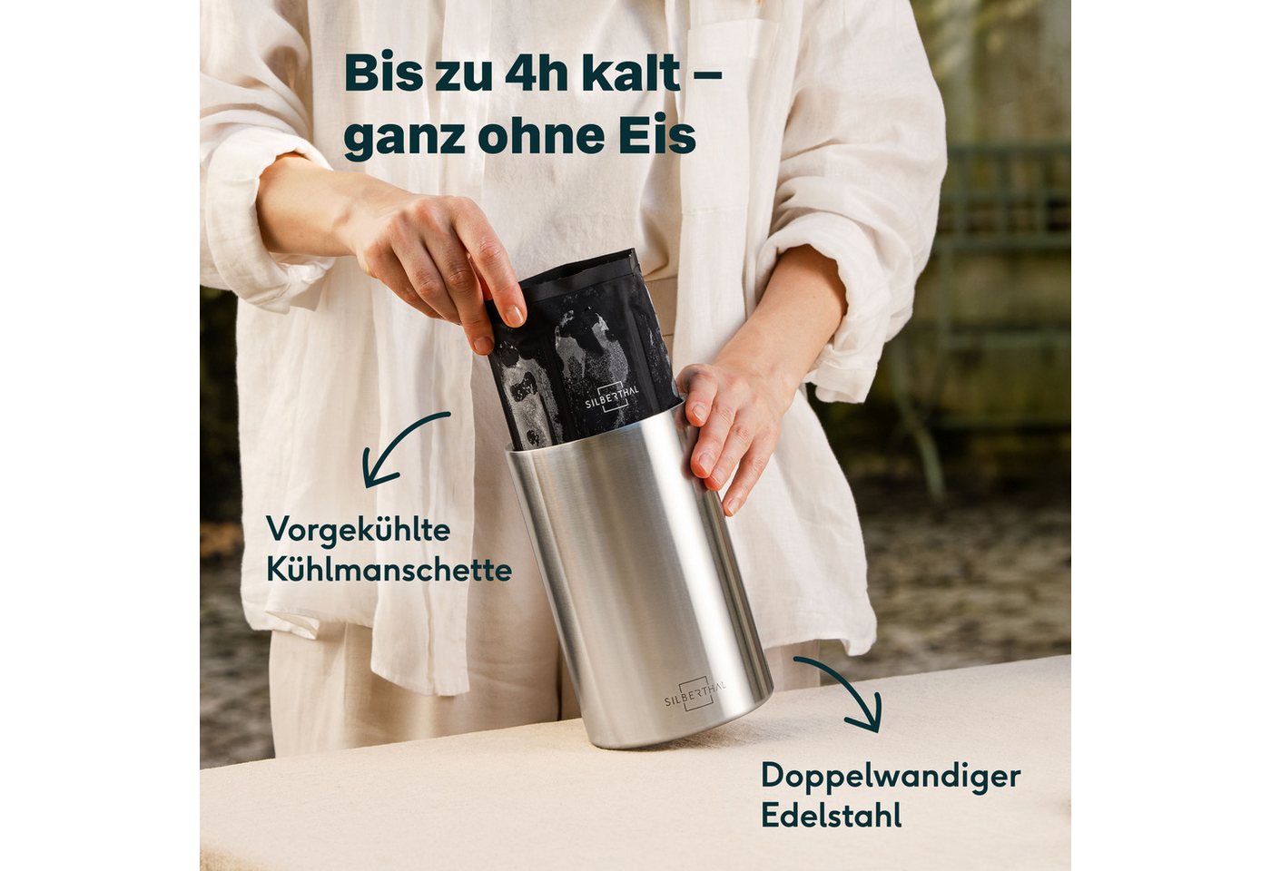 SILBERTHAL Weinkühler aus Edelstahl, inkl. 2 Kühlmanschetten, idealer Wein-& Sektkühler – Bild 3 von 5