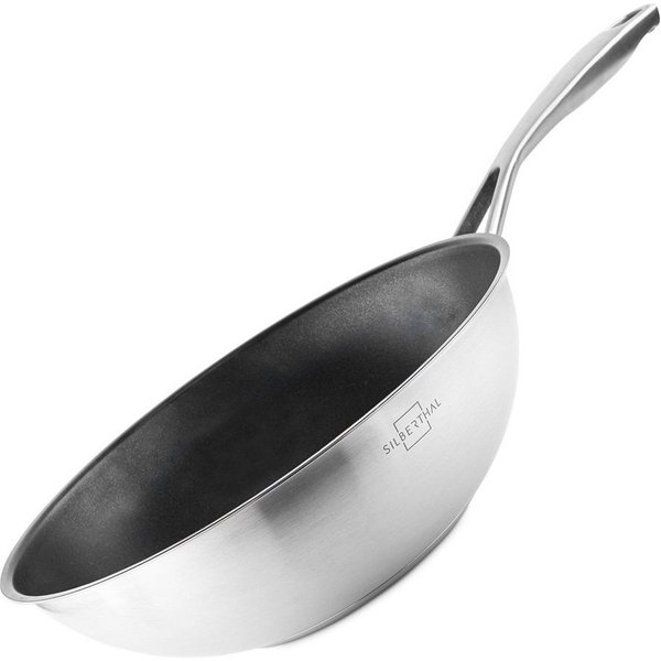 SILBERTHAL Wok Pfanne 28 cm Induktion, Edelstahl, spülmaschinengeeignet