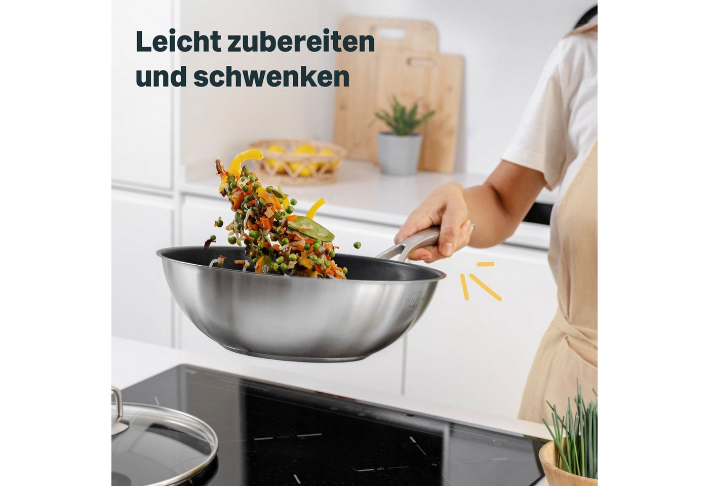SILBERTHAL Wok Pfanne 28 cm Induktion, Edelstahl, spülmaschinengeeignet – Bild 5 von 5