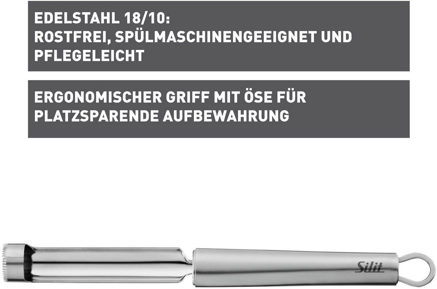 Silit Entkerner Classic Line, Edelstahl 18/10, (1-tlg), Apfelausstecher 25 cm, scharfe Zahnung, müheloses Entkernen – Bild 4 von 4