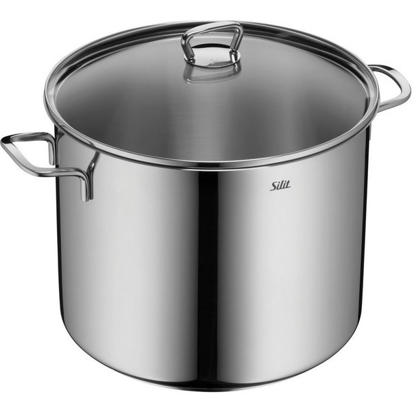 Silit Gemüsetopf Suppentopf Induktion mit Glasdeckel, Cromargan® Edelstahl Rostfrei 18/10 (Set, 2-tlg), für alle Herdarten geeignet, Kochtopf mit extra hohem Ra