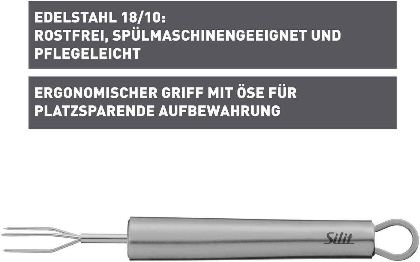 Silit Pellkartoffelgabel Classic Line, hochwertiger Edelstahl, ergonomisch, Aufhängeöse, spülmaschinenfest – Bild 4 von 4