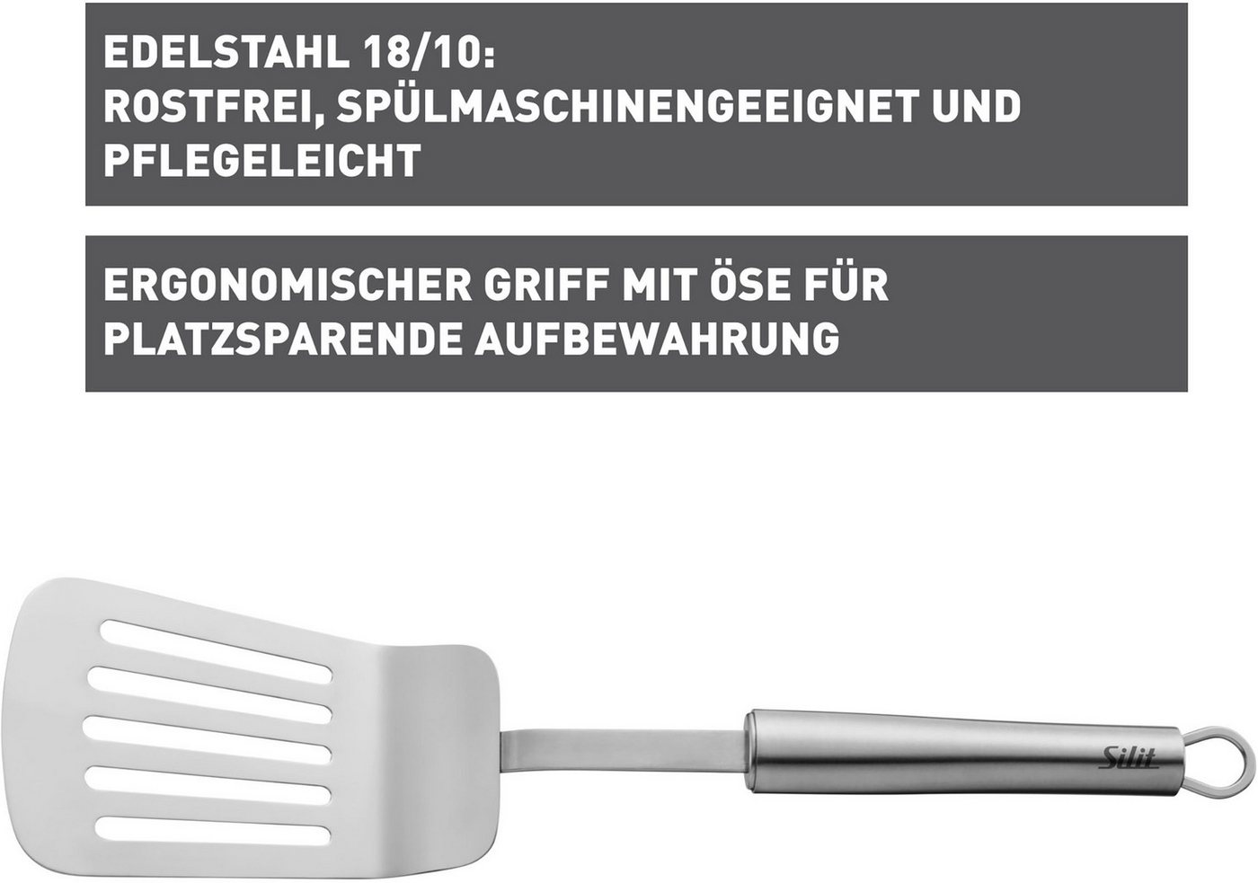 Silit Pfannenwender Classic Line, hochwertiger Edelstahl, ergonomisch, Aufhängeöse, spülmaschinenfest – Bild 4 von 4