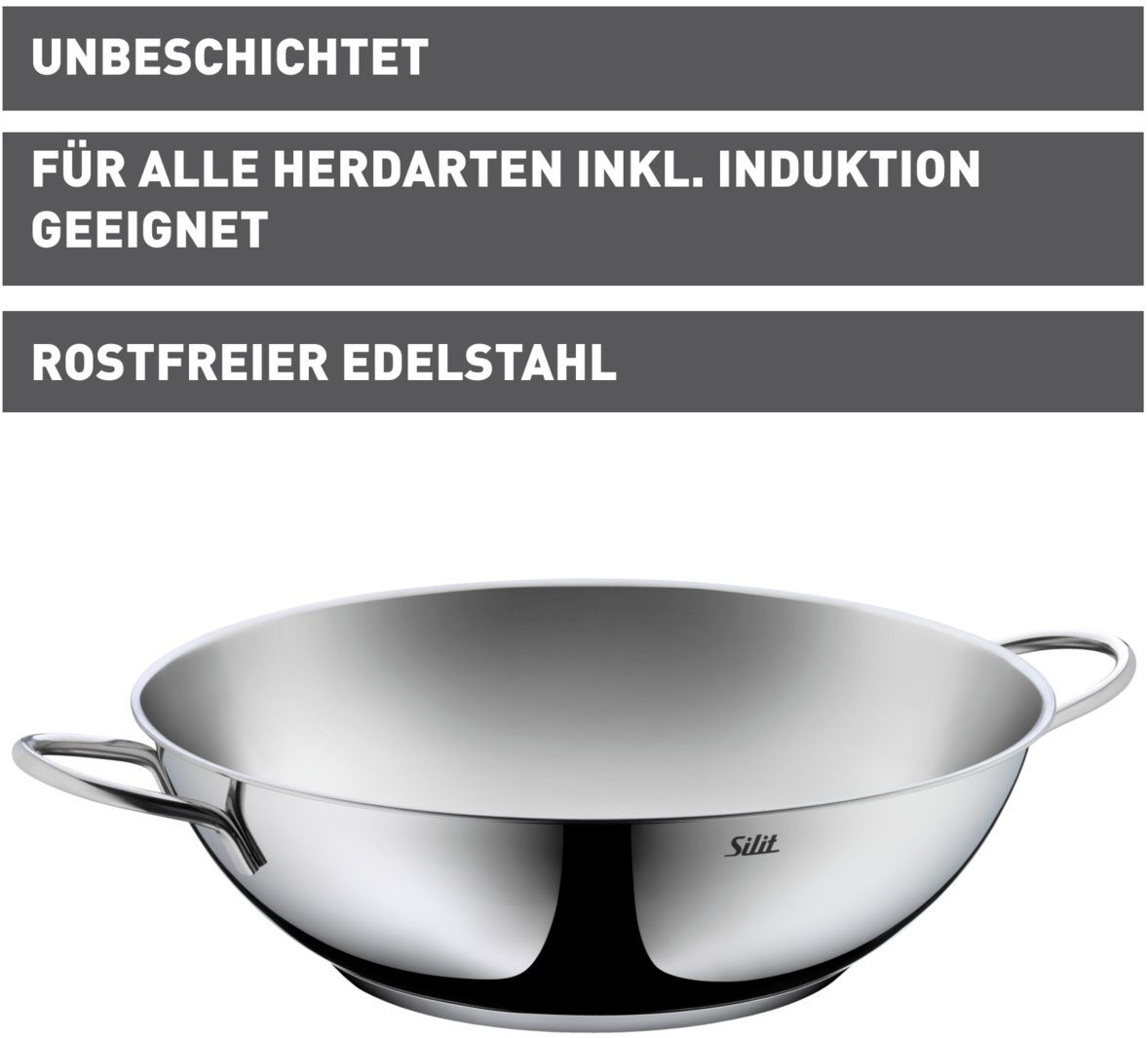 Silit Wok Wokpfanne Induktion, Cromargan® Edelstahl Rostfrei 18/10 (1-tlg), ideal für energiesparendes Kochen, für alle Herdarten geeignet – Bild 2 von 5