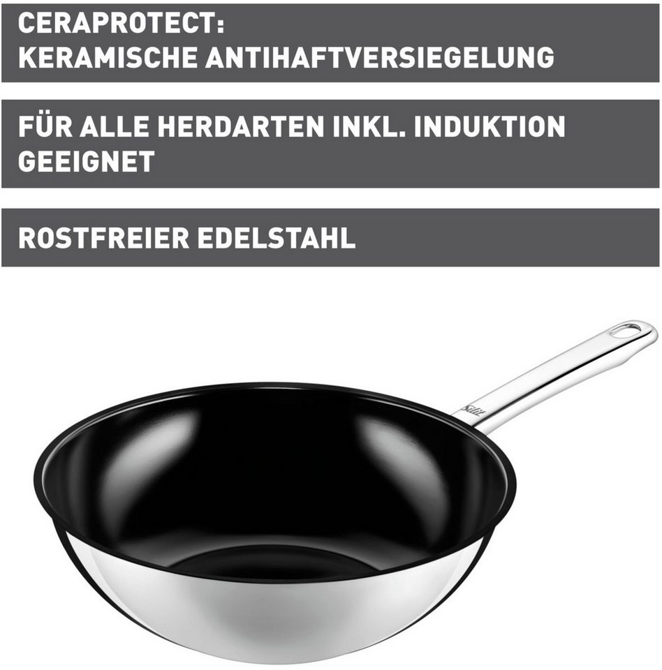 Silit Wok Wuhan, Ø 28 cm, Wokpfanne Induktion, keramische Antihaftbeschichtung, Edelstahl 18/10, ideal für scharfes Anbraten, für alle Herdarten geeignet – Bild 2 von 5