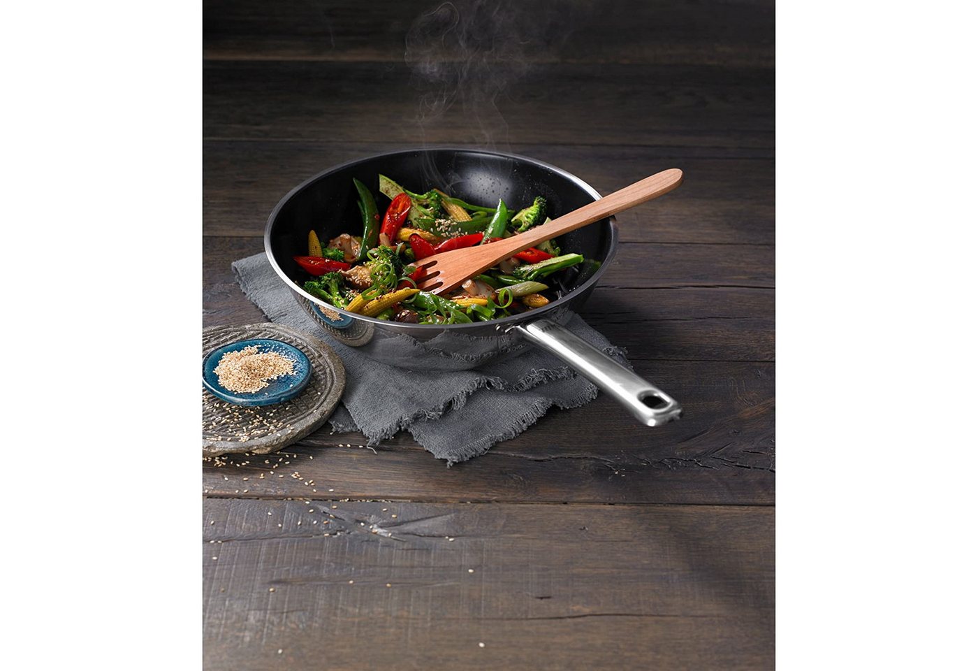 Silit Wok Wuhan, Ø 28 cm, Wokpfanne Induktion, keramische Antihaftbeschichtung, Edelstahl 18/10, ideal für scharfes Anbraten, für alle Herdarten geeignet – Bild 3 von 5