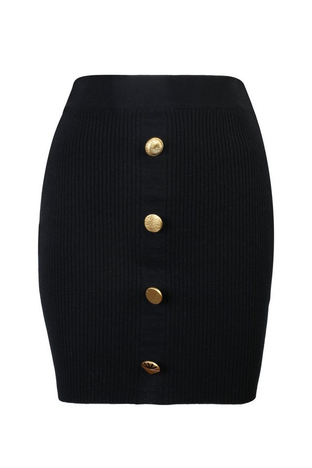 Silk and Cashmere Midirock Schwarzer, gerippter Minirock „Stella“ aus reiner Wolle für Damen – Bild 4 von 4
