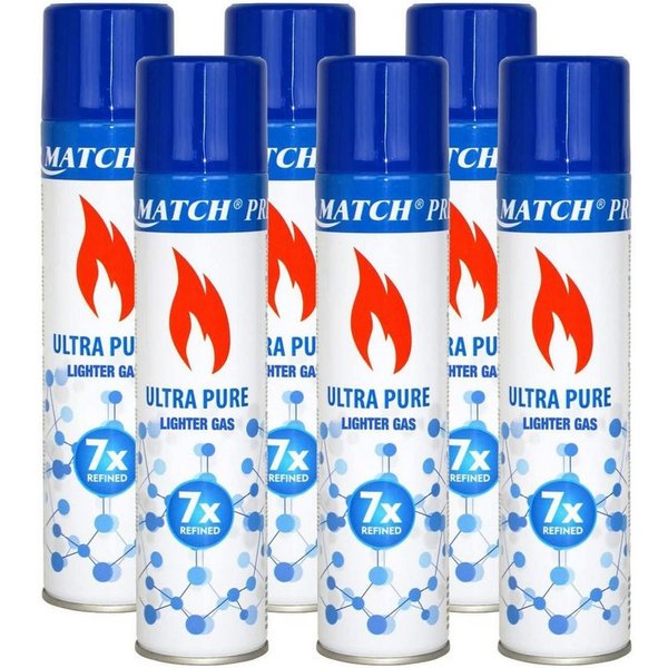 Silver Match Feuerzeug 6x Feuerzeuggas Ultra Pure, 300ml (6-St), Butangas, Nachfüllgas, für Flammbierbrenner, Feuerzeuge