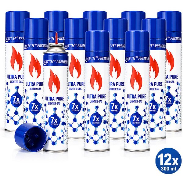 Silver Match Feuerzeug Feuerzeuggas Ultra Pure, 300ml (12-St), Butangas, Flammbierbrenner, Feuerzeuge, Nachfüllgas