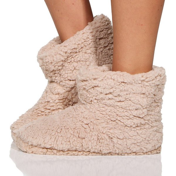 simaranda 710 rutschfeste Stiefelette mit ABS und Teddyfell Hüttenschuhe zum Schlupfen