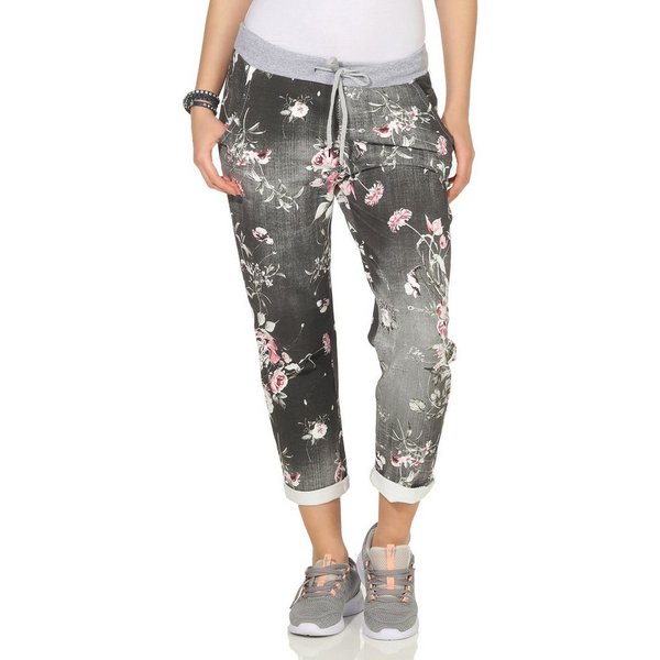simaranda Jogginghose Damen Jogginghose 29 Schwarz / Blume One Size 36-40