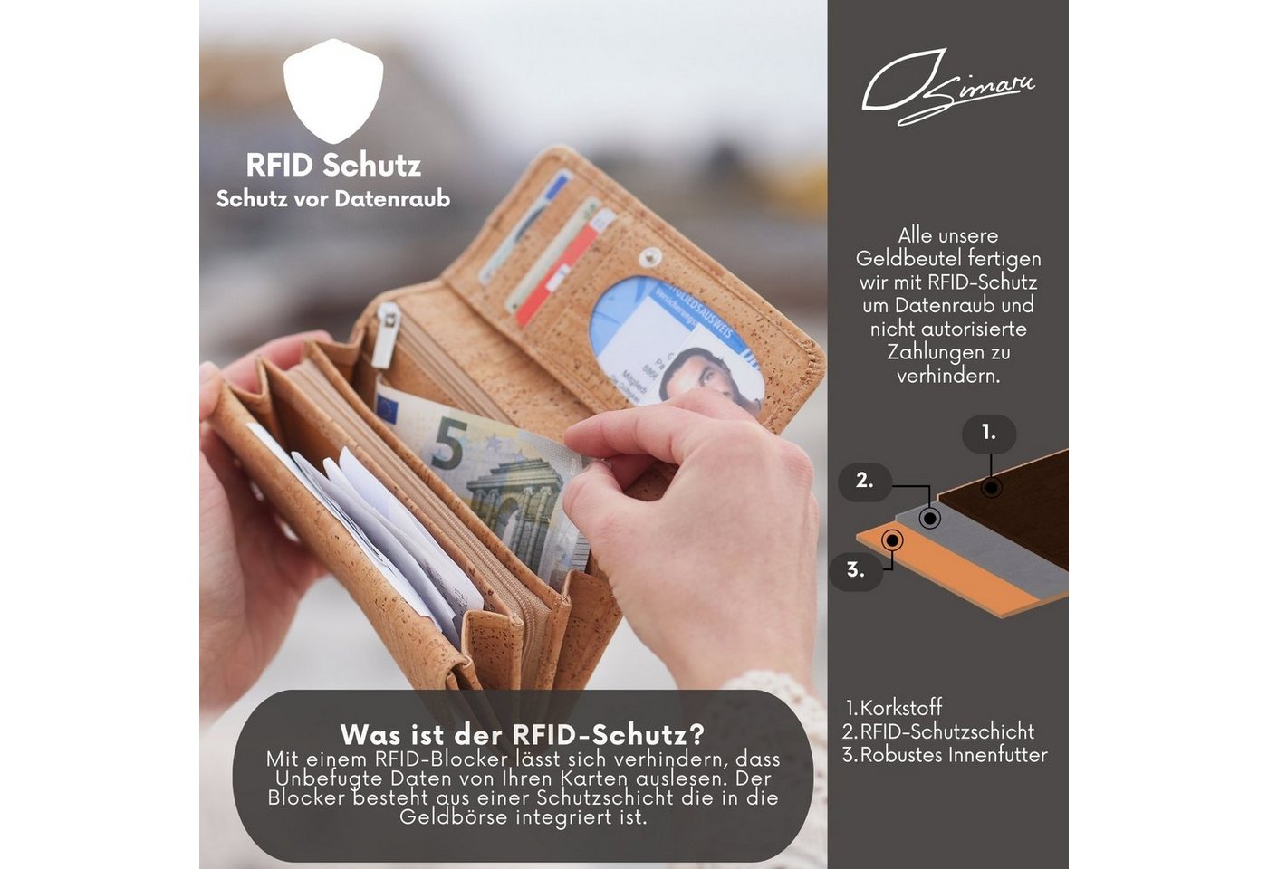 Simaru Geldbörse MAJA, Geldbörse für Damen aus Kork & vegan & RFID-Schutz & wasserabweisend – Bild 4 von 5