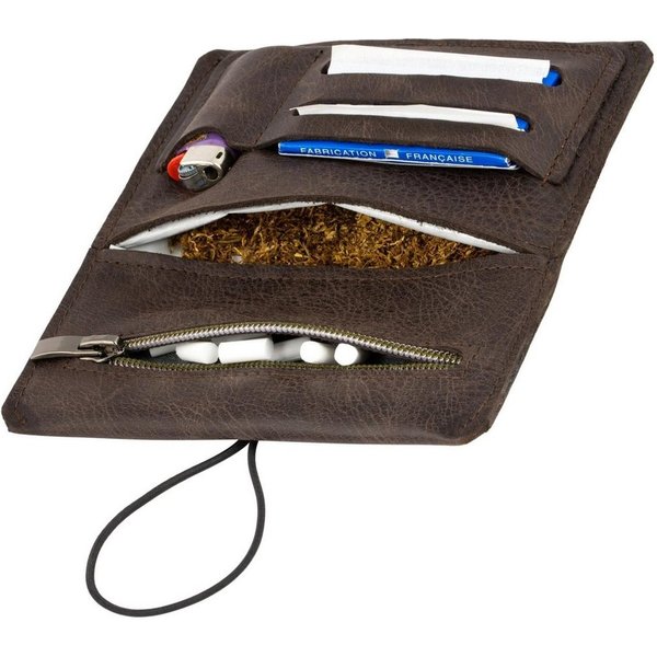 Simaru Tabakbeutel Tabaktasche Drehertasche Sintra, feinstes echt Leder, austauschbare Gummis, für 30g Tabak, Made in EU