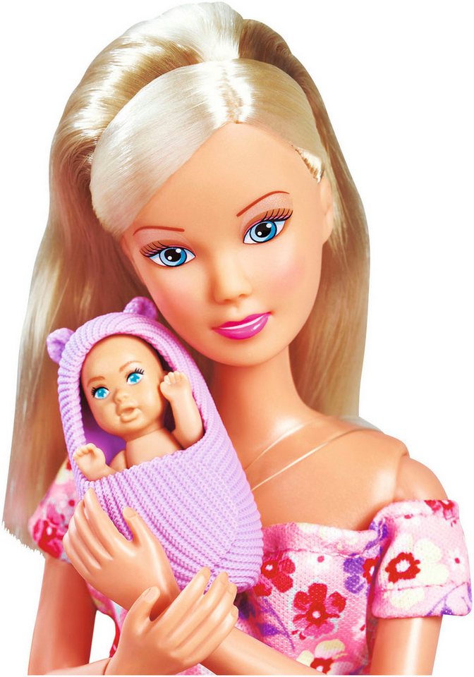 SIMBA Anziehpuppe Steffi Love, Hello Baby, mit wachsendem Bauch und Babybett – Bild 2 von 5