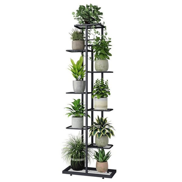 Simloveve Blumenständer Blumentreppe 9 Etagen pflanzenständer pflanzenregal aus Metall (Innen-Außen Metall Blumentreppe, Pflanzen Regal Blumenregal), Dunkelgrau