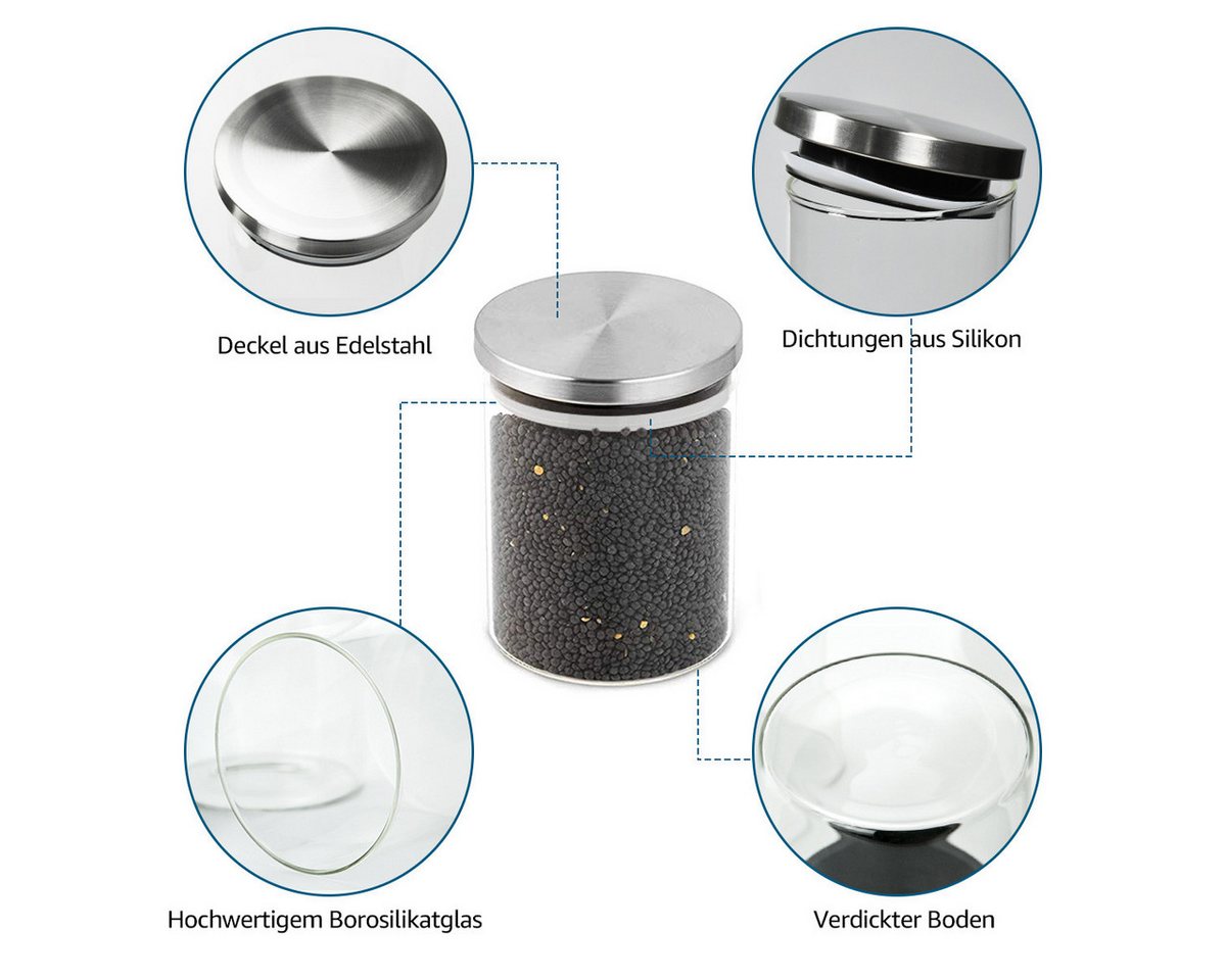 Simloveve Vorratsglas, Glas, (5-tlg), 5er set Vorratsgläser mit Deckel, Optional Größe – Bild 2 von 5