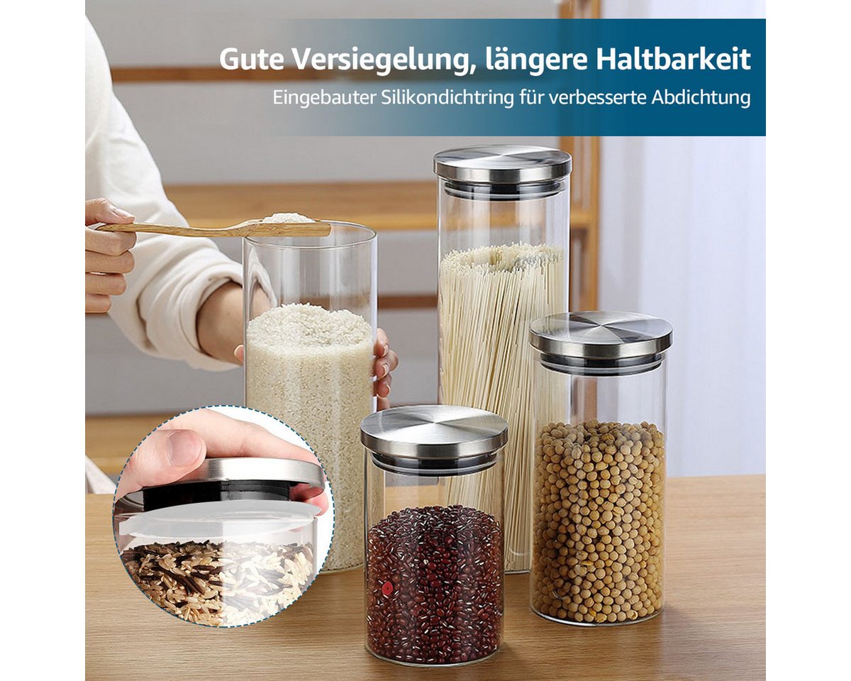 Simloveve Vorratsglas, Glas, (12-tlg), Vorratsgläser Set, Deckel aus Edelstahl – Bild 4 von 5