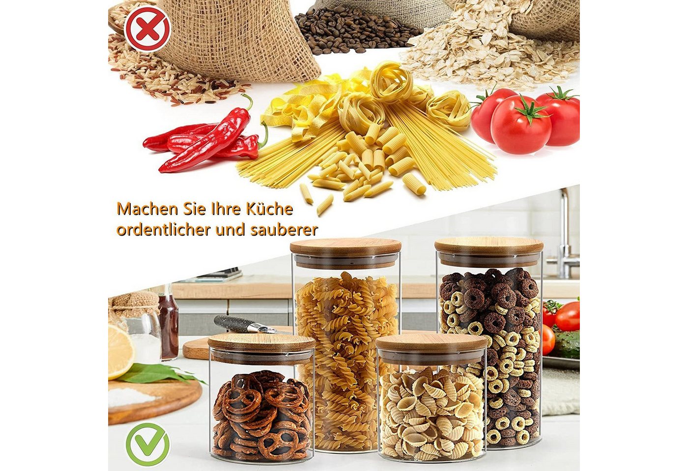 Simloveve Vorratsglas Vorratsgläser, Ø 8,5 cm/10 cm, 1000/1200/2000 ml, Glasbehälter, (10-tlg), Vorratsdosen Set Luftdichten Glasbehältern mit Deckel – Bild 4 von 5