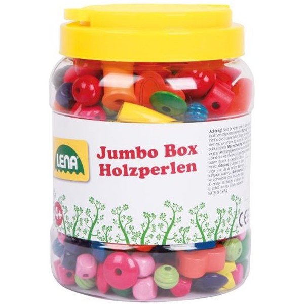 SIMM Spielwaren Bastelperlen Holzperlen Jumbo Box mit Fädelschnüren zum Basteln, (32044-tlg), Verpackt in bunter Aufbewahrungsbox