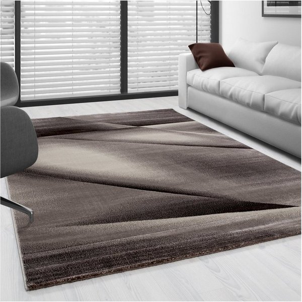 SIMPEX24 Designteppich Abstrakt Design, Läufer, Höhe: 12 mm, Modern Kurzflor Teppich Wohnzimmer Abstrakt Design Braun Pflegeleicht