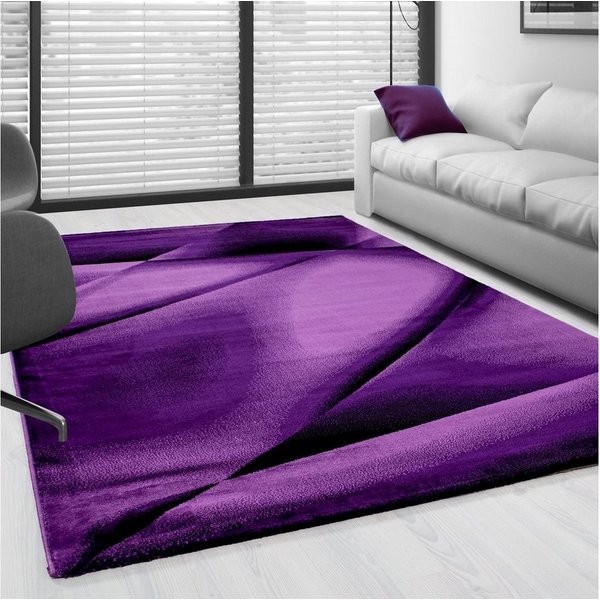 SIMPEX24 Designteppich Abstrakt Design, Rechteckig, Höhe: 12 mm, Kurzflor Teppich Wohnzimmer Abstrakt Design Violett Pflegeleicht