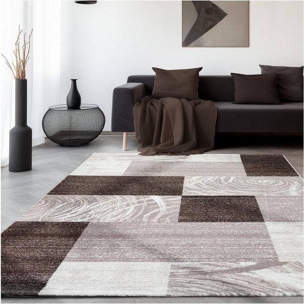 SIMPEX24 Designteppich Abstrakt Kariert Design, Läufer, Höhe: 12 mm, Modern Kurzflor Teppich Wohnzimmer Kariert Design Verschidene Größen