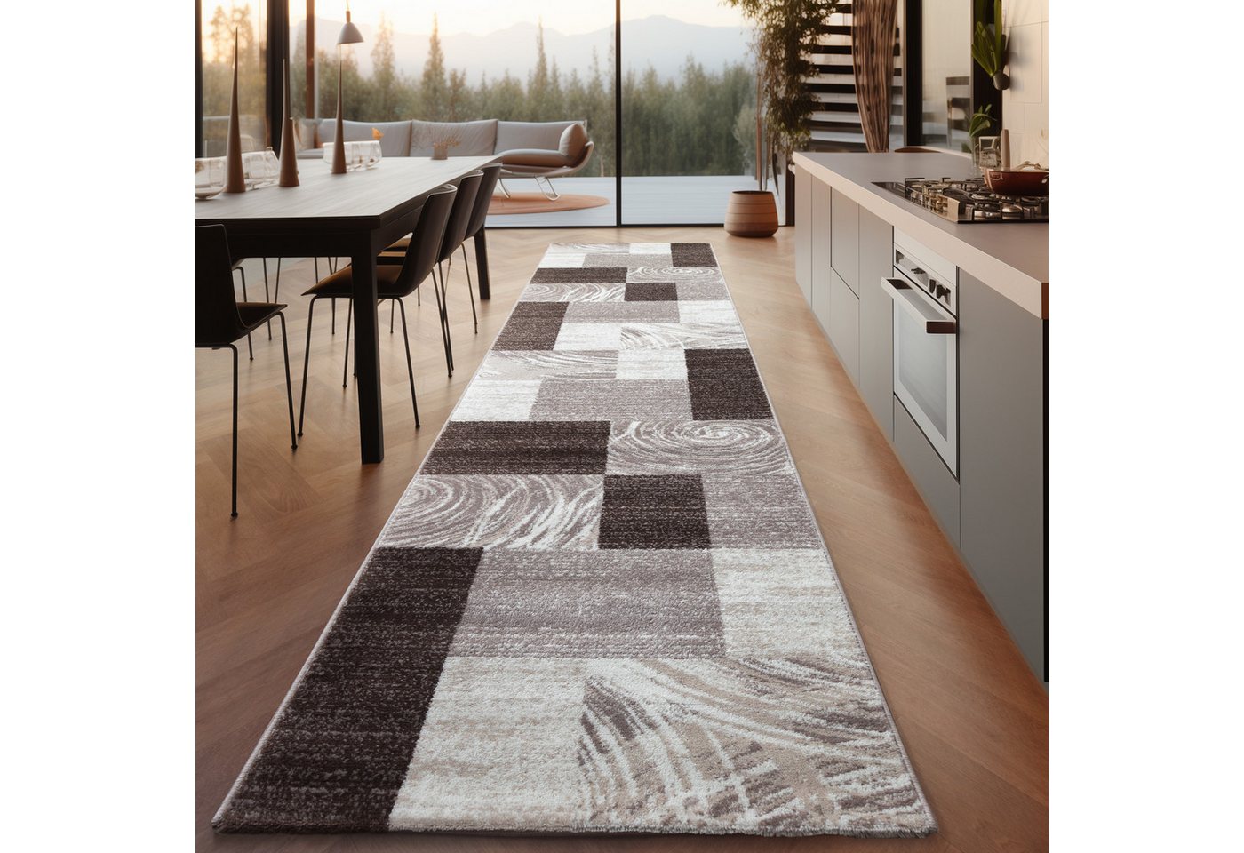 SIMPEX24 Designteppich Abstrakt Kariert Design, Läufer, Höhe: 12 mm, Modern Kurzflor Teppich Wohnzimmer Kariert Design Verschidene Größen – Bild 3 von 5
