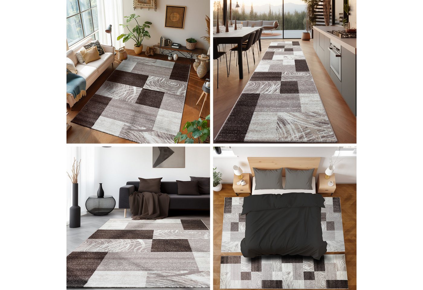 SIMPEX24 Designteppich Abstrakt Kariert Design, Läufer, Höhe: 12 mm, Modern Kurzflor Teppich Wohnzimmer Kariert Design Verschidene Größen – Bild 4 von 5