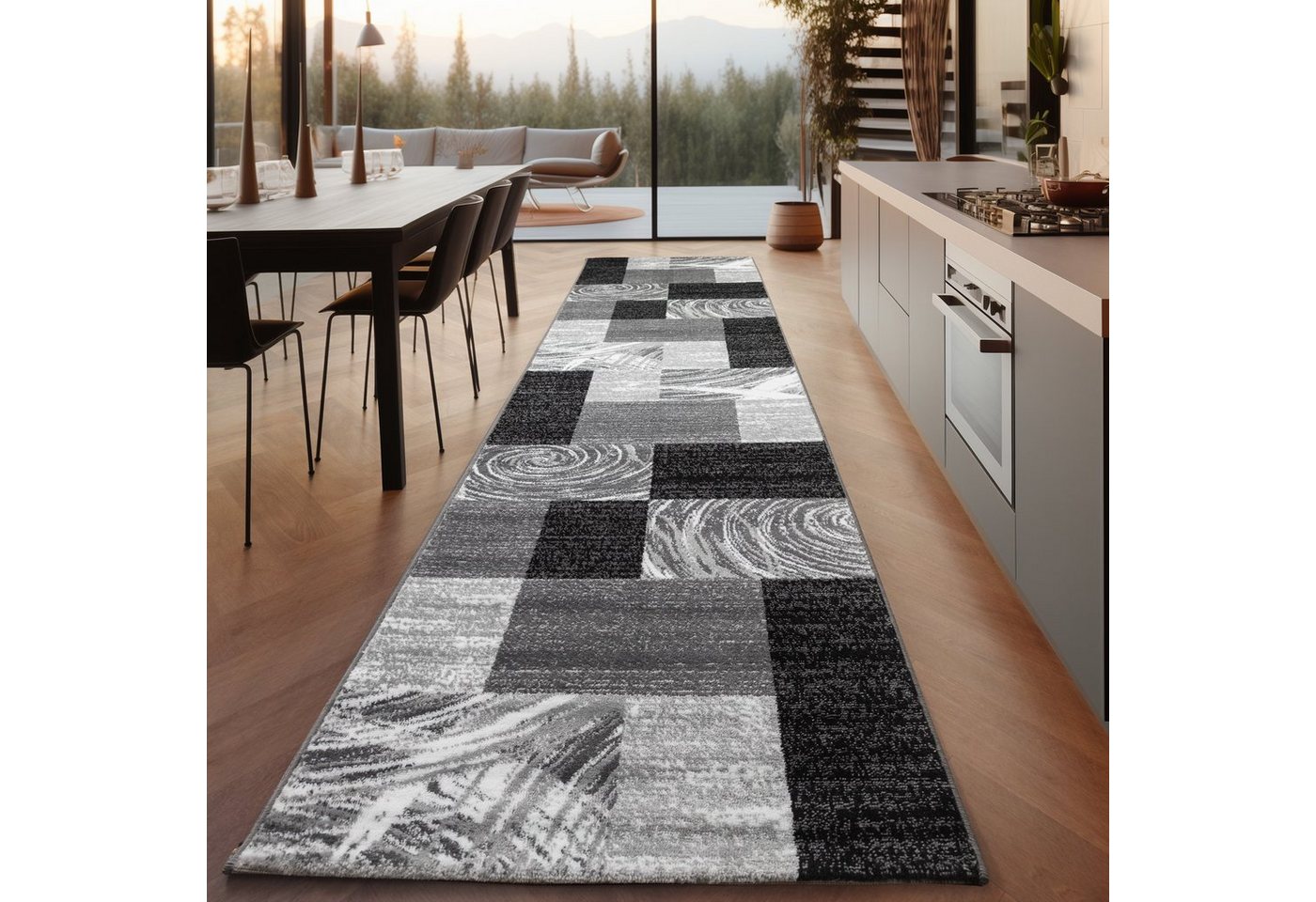 SIMPEX24 Designteppich Abstrakt Kariert Design, Läufer, Höhe: 12 mm, Modern Kurzflor Teppich Wohnzimmer Kariert Design Verschidene Größen – Bild 3 von 5