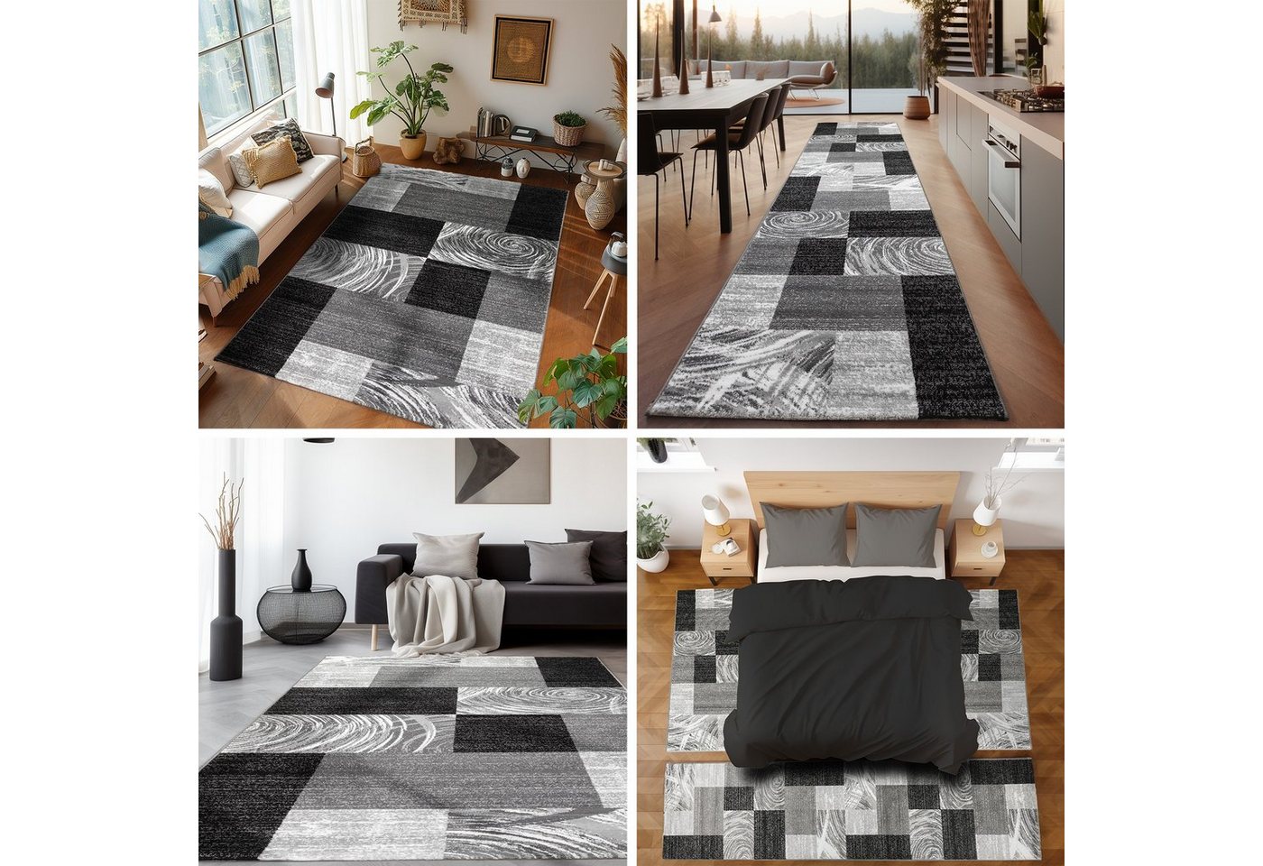 SIMPEX24 Designteppich Abstrakt Kariert Design, Läufer, Höhe: 12 mm, Modern Kurzflor Teppich Wohnzimmer Kariert Design Verschidene Größen – Bild 4 von 5