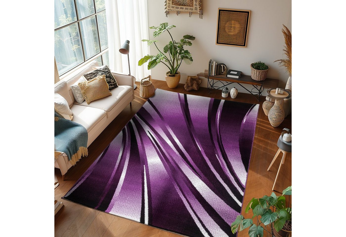 SIMPEX24 Designteppich Abstrakt Wellen Design, Läufer, Höhe: 12 mm, Kurzflor Teppich Wohnzimmer Abstrakt Wellen Design Verschidene Größen – Bild 2 von 5