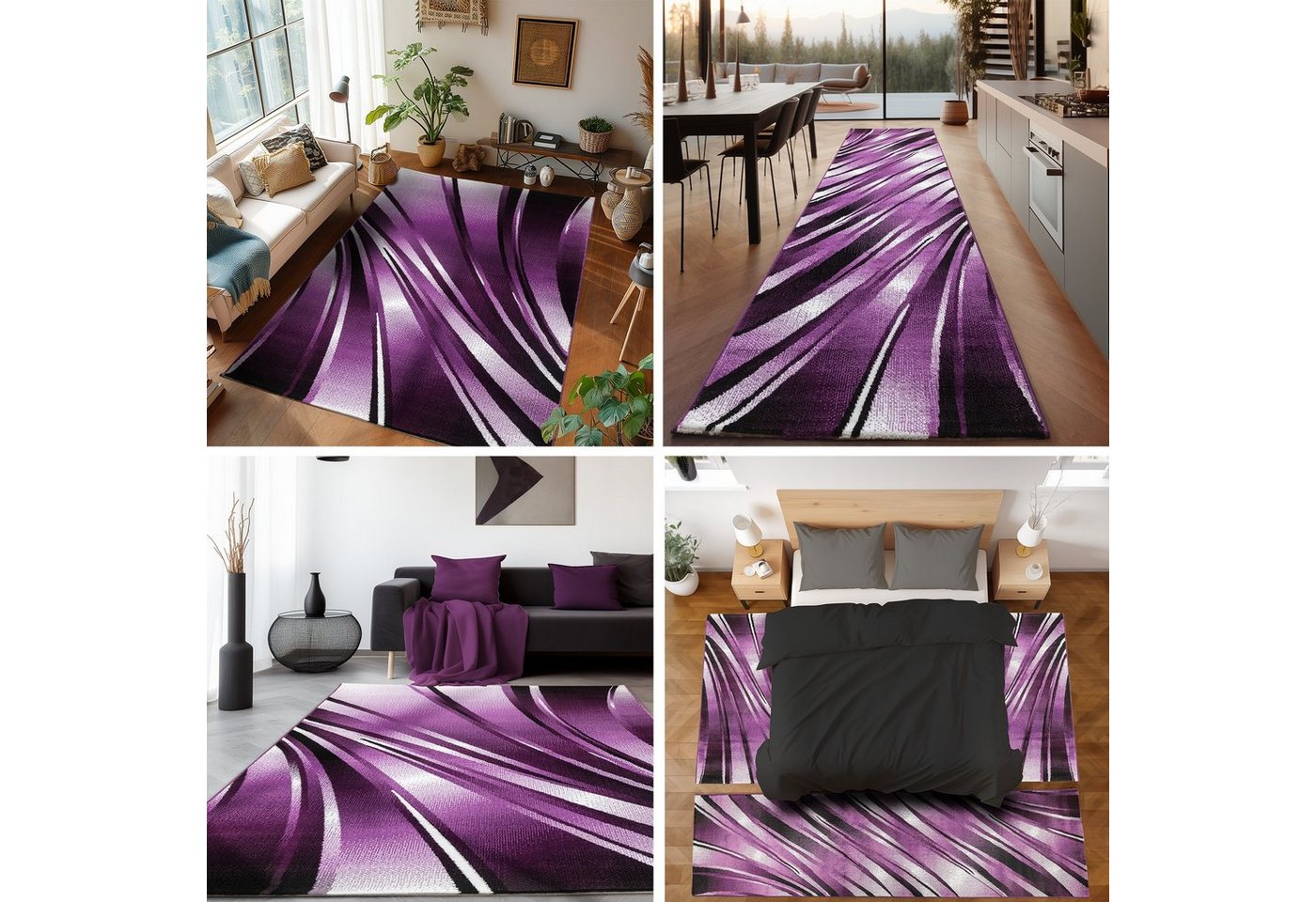 SIMPEX24 Designteppich Abstrakt Wellen Design, Läufer, Höhe: 12 mm, Kurzflor Teppich Wohnzimmer Abstrakt Wellen Design Verschidene Größen – Bild 4 von 5