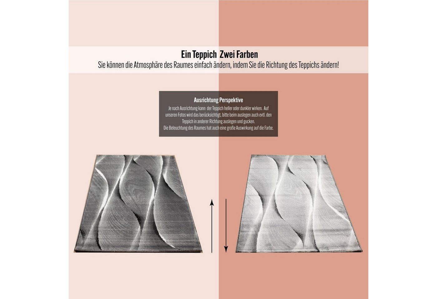 SIMPEX24 Designteppich Abstrakt Wellen Design, Läufer, Höhe: 12 mm, Kurzflor Teppich Wohnzimmer Abstrakt Wellen Design Verschidene Größen – Bild 5 von 5
