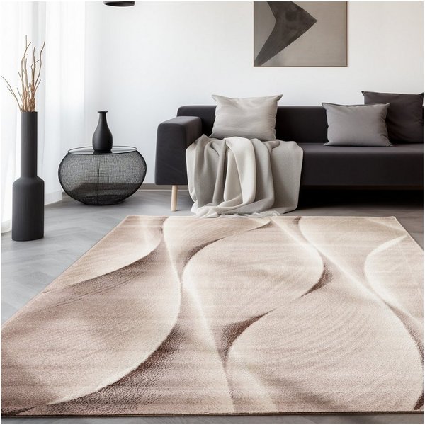 SIMPEX24 Designteppich Ombre Design, Läufer, Höhe: 12 mm, Modern Kurzflor Teppich Wohnzimmer Wellen Holz Optik Verschidene Größe