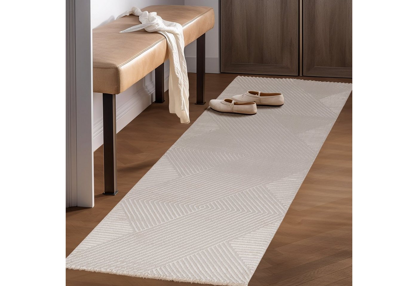 SIMPEX24 Designteppich Skandinavisches Boho Muster, Läufer, Höhe: 12 mm, Teppich Wohnzimmer Boho Design Skandinavische Stil Natur Optik – Bild 3 von 5